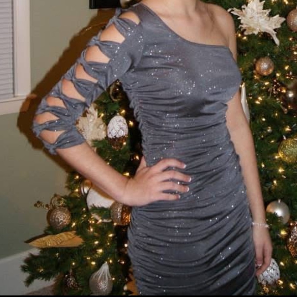 Silver Gray One-Shoulder Mini Dress